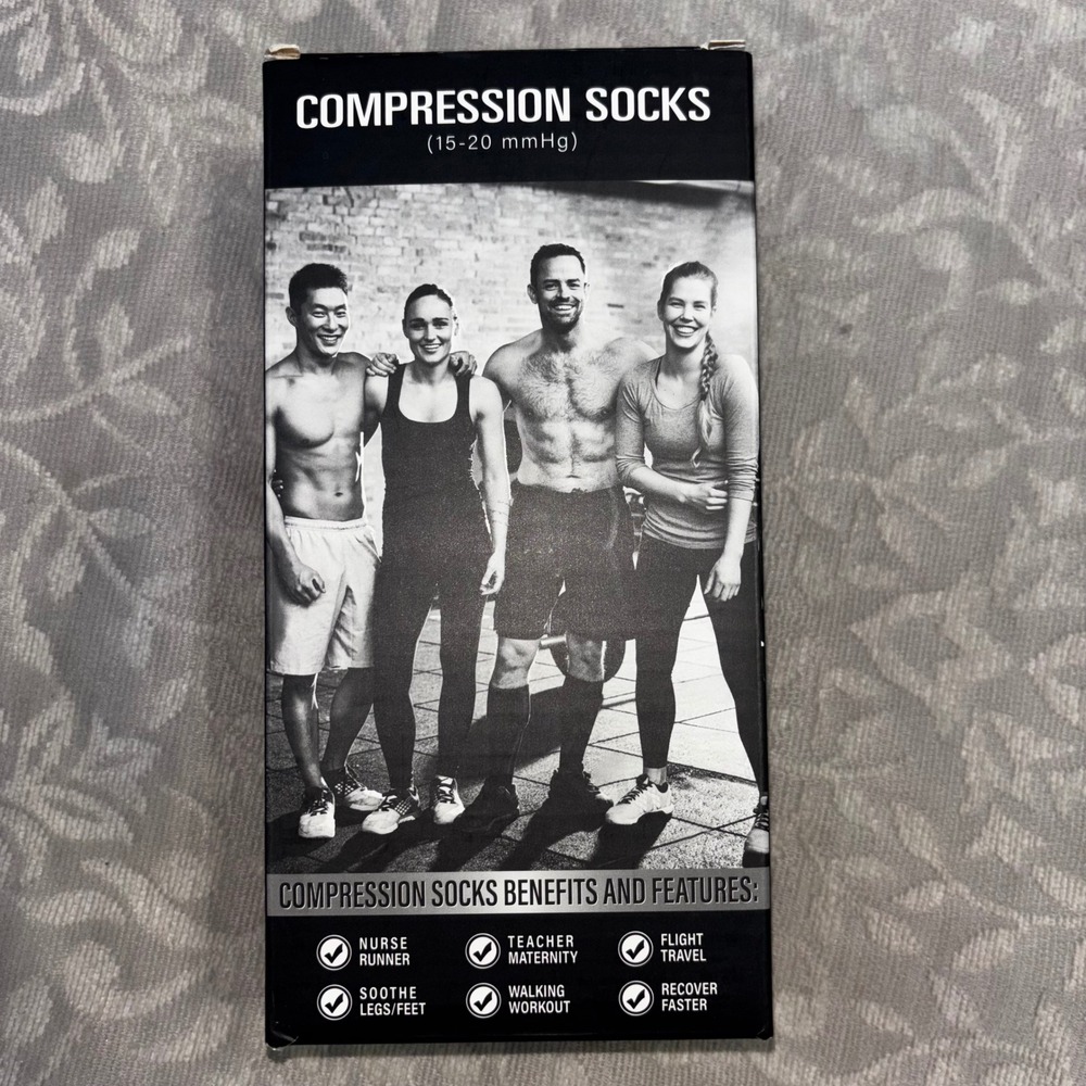 Charmking Compression Socks Unisex S/M Black New 15-20 mmHg 2 Pairs Graduated